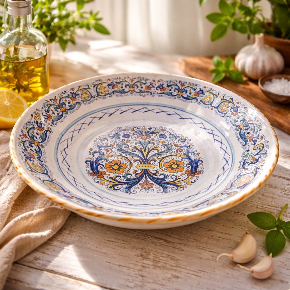 VINTAGE MOMA Italy Pasta or Decorative Ceramic Bowl with Blue and Orange Pattern